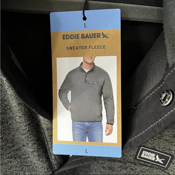 Eddie Bauer Men's Gray Fleece Knit Crewneck Sweater- Pockets- Sz L NWT - Picture 4 of 10
